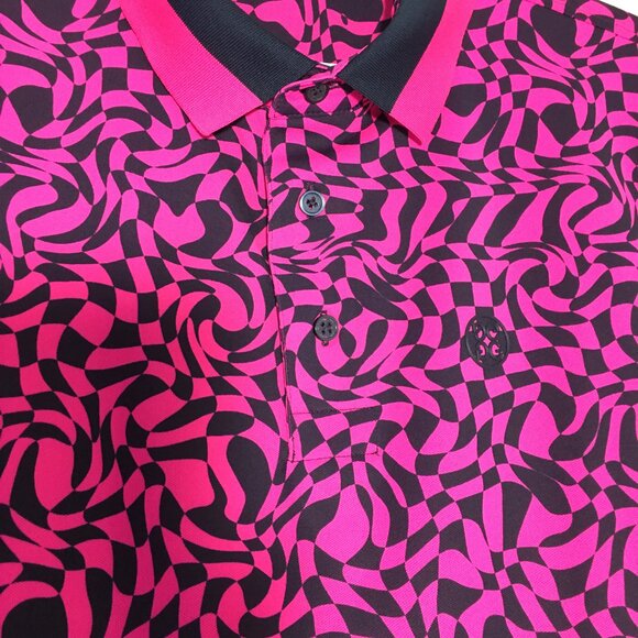 G/FORCE Men Golf Shirt Pink Black Distorted Checks Custom Embroidery on Shoulder - Picture 9 of 9